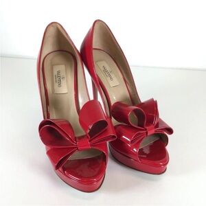 Valentino Red Bow Peep-Toe Heels